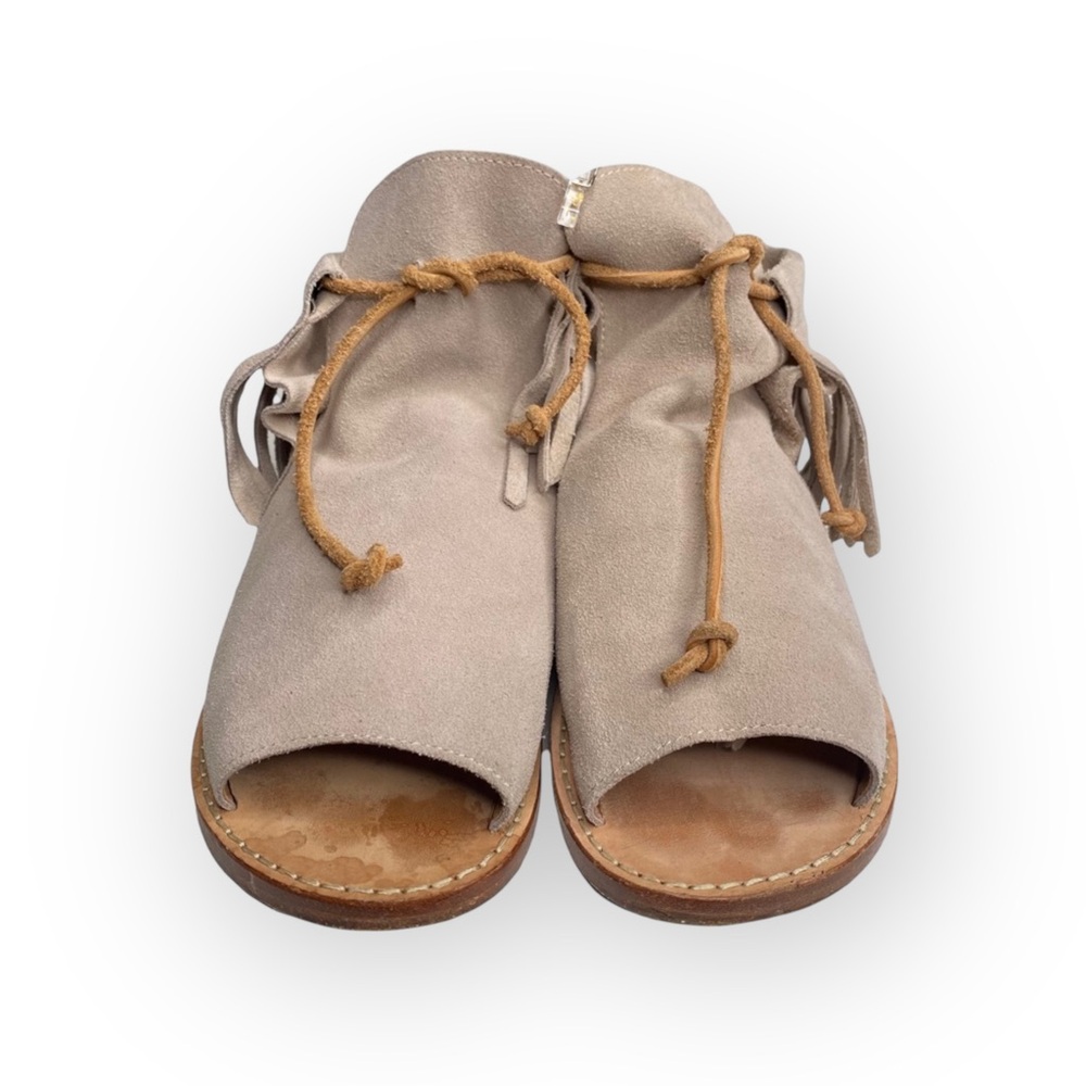 Martha Davis ❃ Fringe Flat Open Toe + Heel Bootie Sandal ❃ Stone Suede ❃ 38 7.5M - Picture 9 of 16
